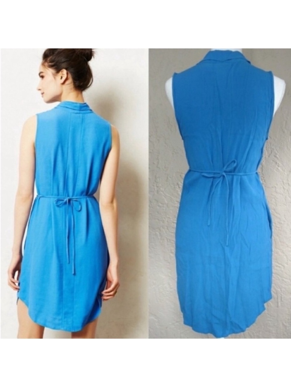 Anthropologie Blue Sleeveless Wrap-Style Dress